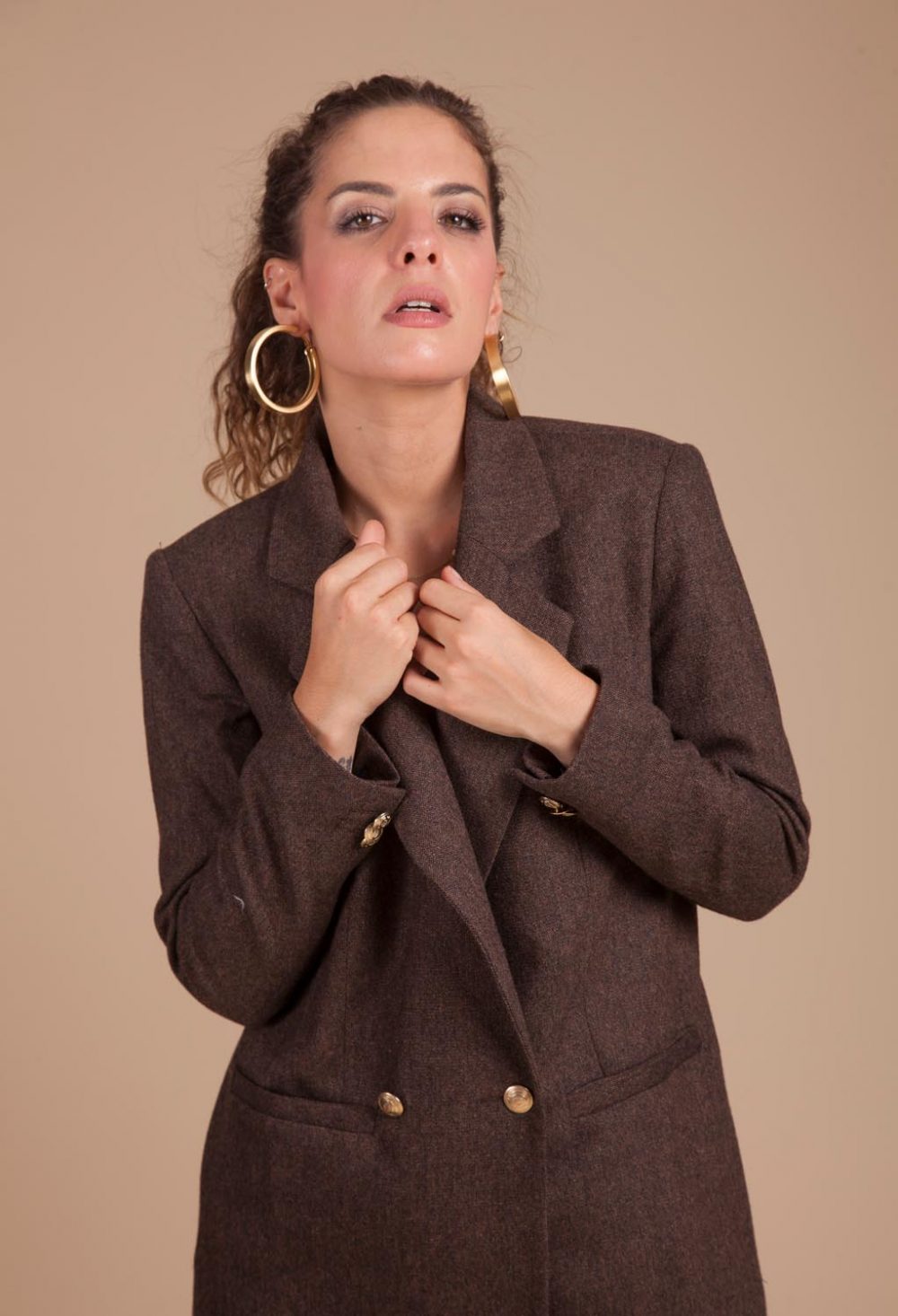 veste couleur marron en laine chiné entièrement doublée
