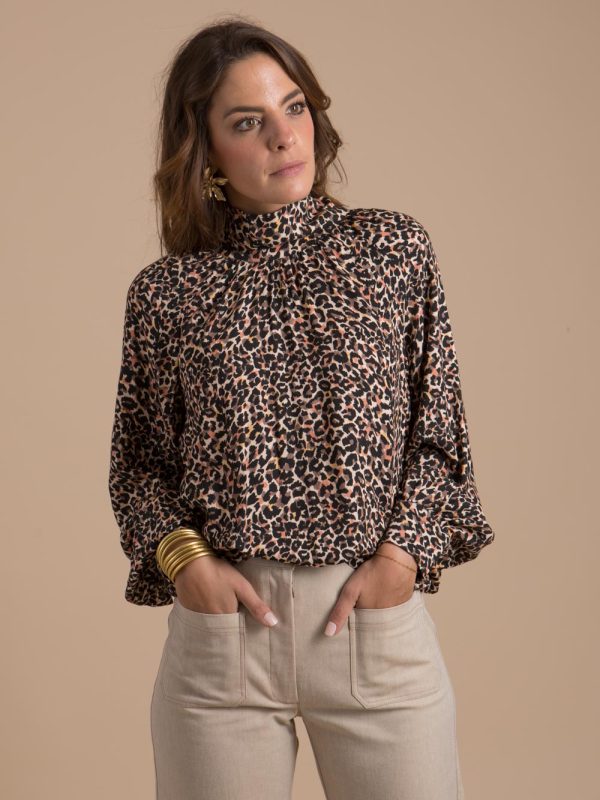 chemises-blouses, nouveautes - Fanny Blouse femme fluide imprimé léopard made in France