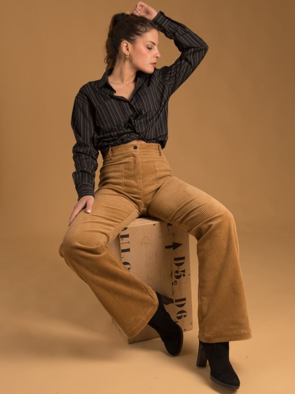 pantalons-shorts, nouvelle-collection-made-in-france - Maximilien - Pantalon velours camel femme Made-in-France