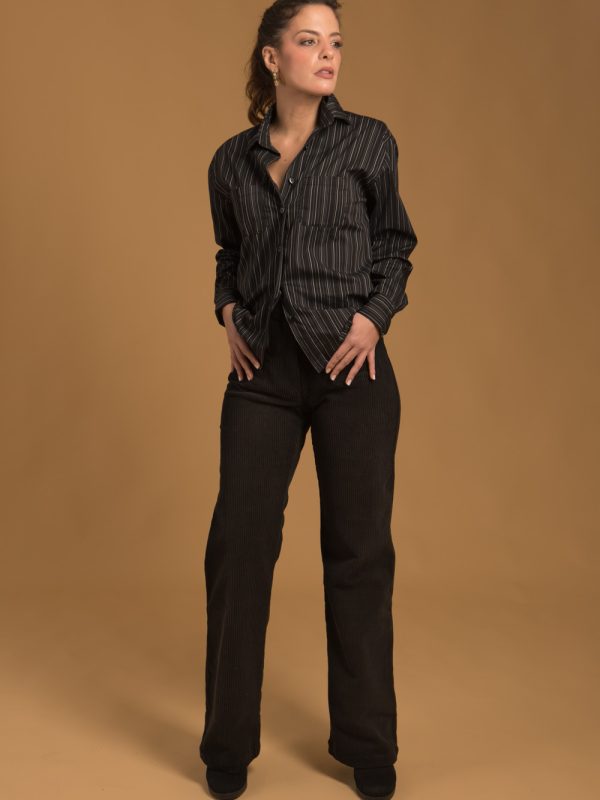 pantalons-shorts, nouvelle-collection-made-in-france - Maximilien - Pantalon velours noir femme Made-in-France