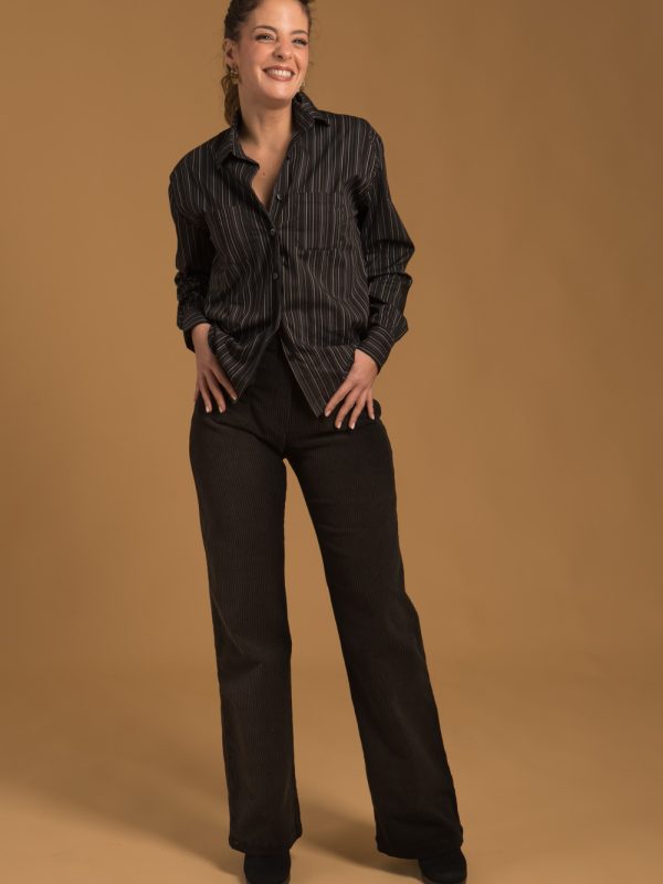 pantalons-shorts, nouvelle-collection-made-in-france - Maximilien - Pantalon velours noir femme Made-in-France