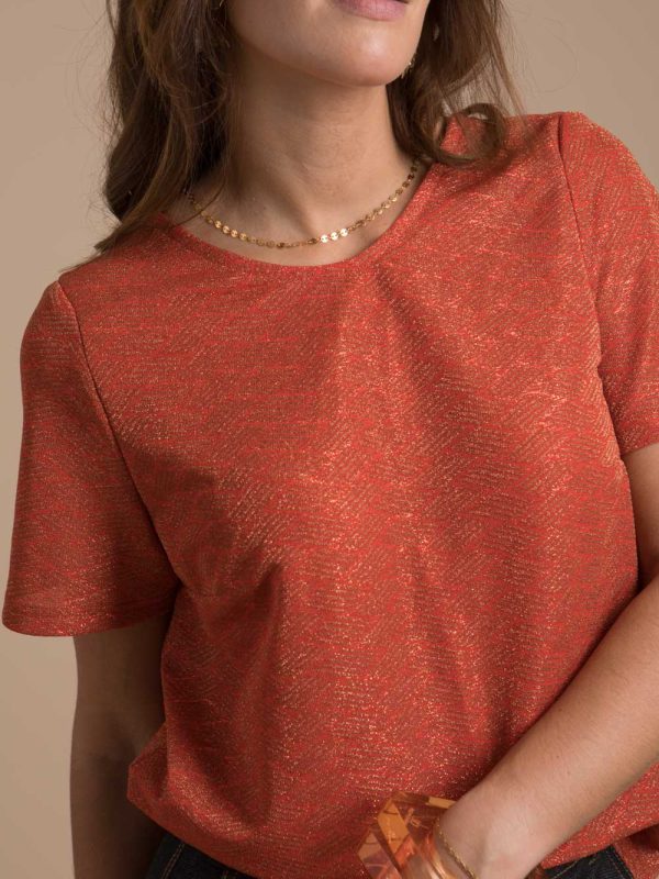 t-shirt-tops, nouvelle-collection-made-in-france - Gaby - Top rouge orangé femme Made-in-France