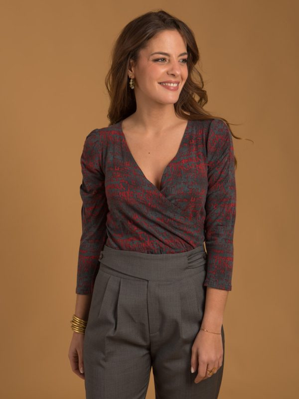 t-shirt-tops, nouvelle-collection-made-in-france - Anaïs - Top gris imprimé rouge femme Made-in-France