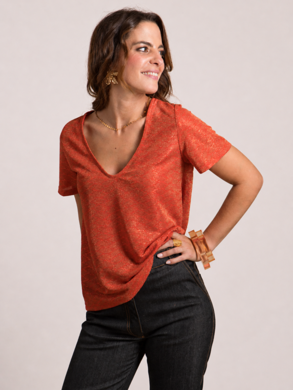 t-shirt-tops, nouvelle-collection-made-in-france - Gaby - Top rouge orangé femme Made-in-France