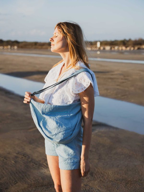 nouvelle-collection-made-in-france, idees-cadeaux, accessoires - Sac banane bleu en coton - femme Made-in-France