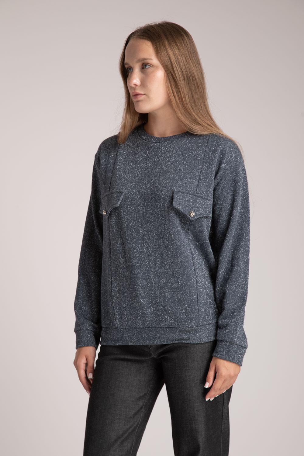 sweat-molleton-en-coton-femme-made-in-france-automne-hiver Eden – Sweat bleu nuit irisé – Image 1